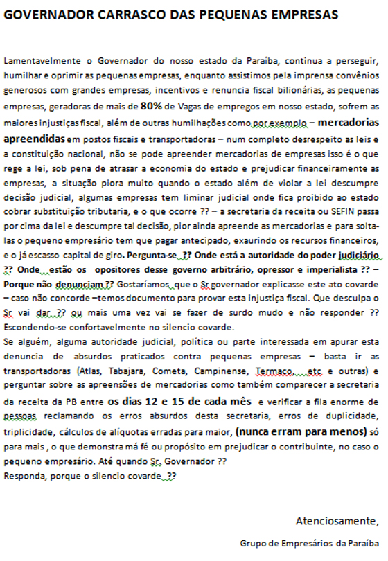 Nota dos empresários contra RC