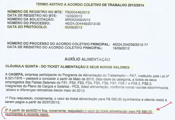 Cagepa acordo ticket