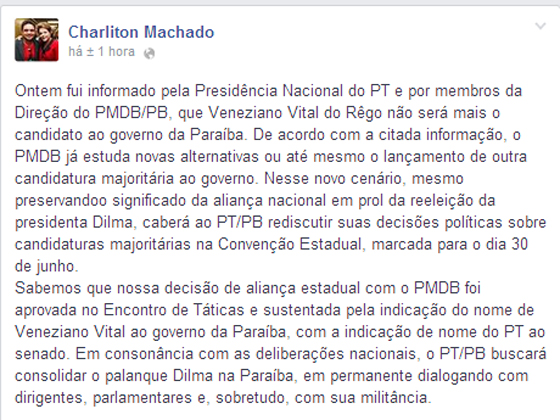 Charlinton no Face sobre Vené