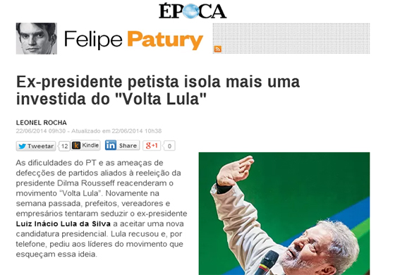 Felipe Patury Lula nega volta