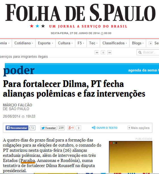 Folha PT intervem na Paraiba