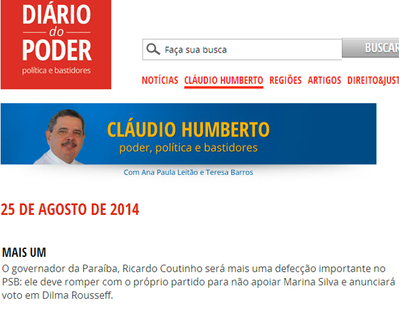 Claudio Humberto adesão a Dilma