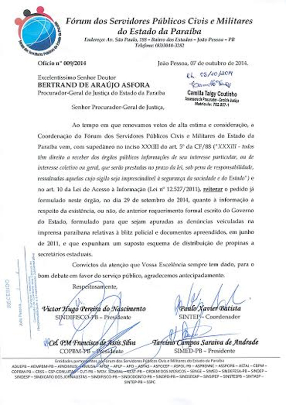 Fórum dos Servidores ofício ao MP