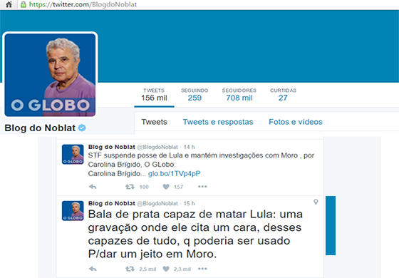 Noblat tweet Lula ameaça Moro 18mar2016