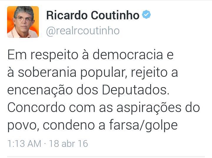 Ricardo Coutinho no twitter contra impea 18abr2016