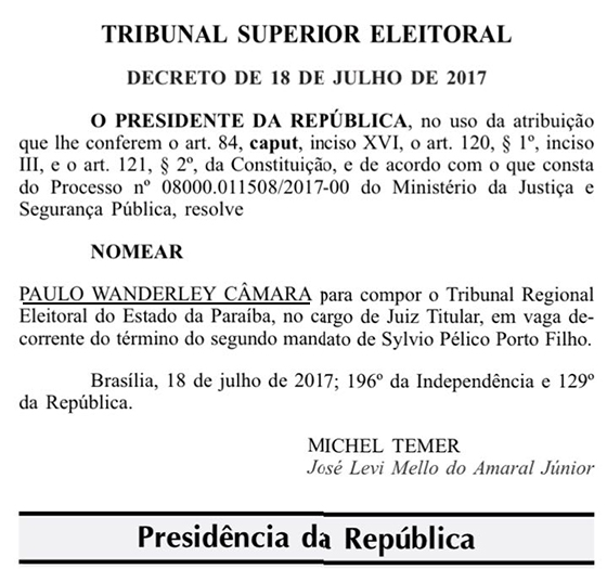 Temer nomeia Paulo Câmara para TRE