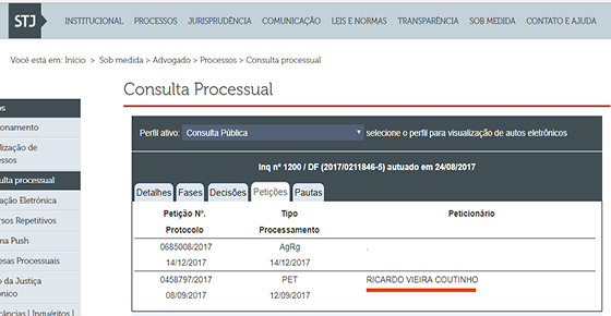 STJ ação penal 1200 petição de RC