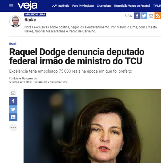 Veneziano e a denúncia de Raquel Dodge na Veja